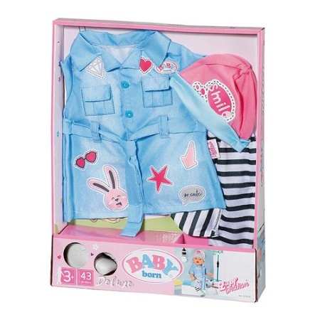 baby born набор одежды джинсовый (платье, легинсы, шапка, обувь, для кукол 43см, в коробке, от 3 лет